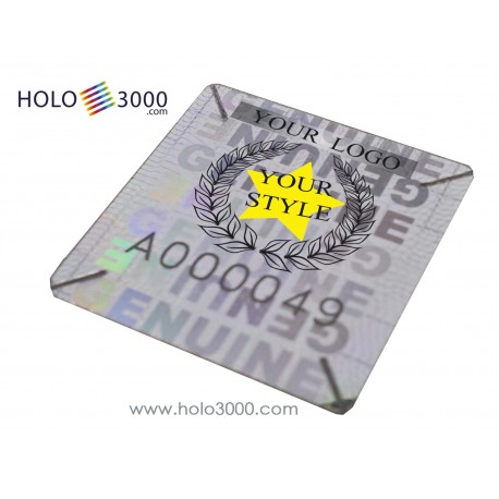 Customized Destructive and Numbered hologram sticker "GENUINE" 18x18mm (1x980 pcs)