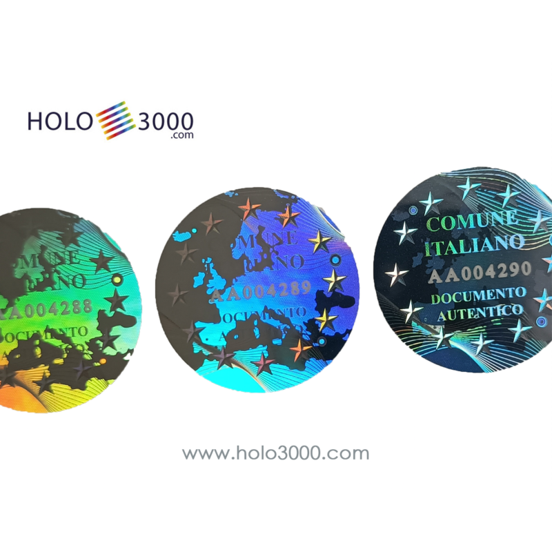COMUNE ITALIANO numbered hologram sticker Ø 20 mm (245 pcs)